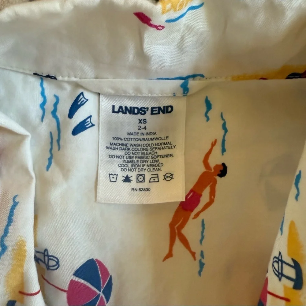 Lands’ End Cotton Beach Print Button Down Shirt – Size XS (2-4) - Picture 5 of 6